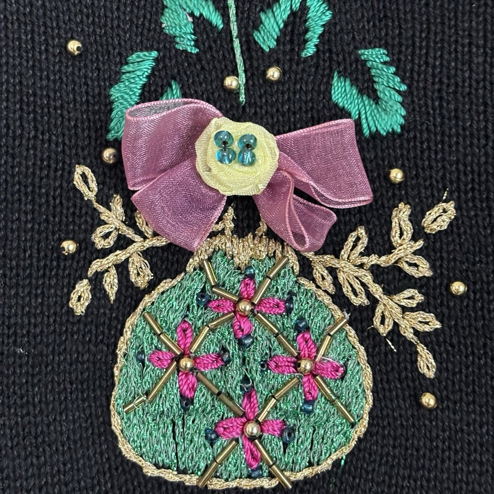Vintage Cove Creek Christmas Sweater Women's Size Medium Embroidered Ornaments - Picture 5 of 8